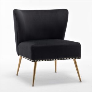 Printed Cloth Accent Chair, Armless Slipper Chair With Metal Legs, Modern Upholstered Side Chair For Living Room Bedroom Small Spaces
