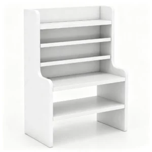 White 6-Tier Desktop Storage Organizer, Adjustable Removable Shelves Wooden Desk Rack with Anti-Fall Baffles for Craft Supplies Stationery