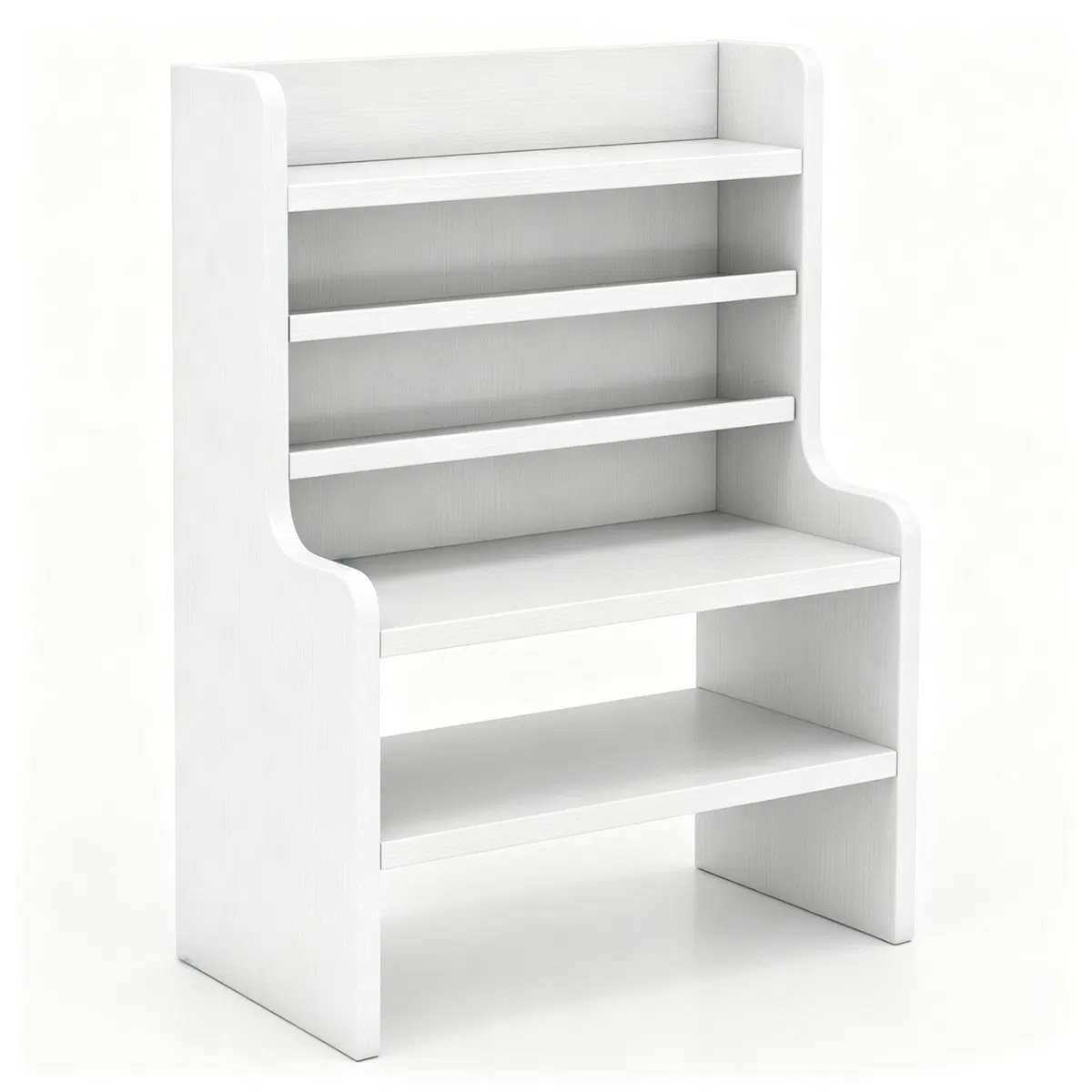 White 6-Tier Desktop Storage Organizer, Adjustable Removable Shelves Wooden Desk Rack with Anti-Fall Baffles for Craft Supplies Stationery