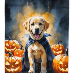 Yellow Labrador Retriever Puppy Halloween House Flag Large Porch Sleeve Pole Decorative Outside Yard Banner Artwork Wall Hanging, Polyester, House Size, Multicolor