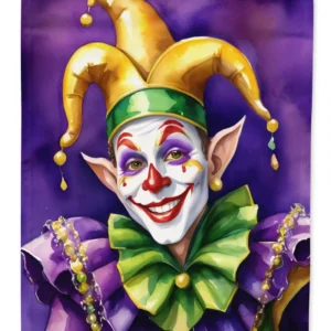 Jester Mardi Gras House Flag Large Porch Sleeve Pole Decorative Outside Yard Banner Artwork Wall Hanging, Polyester, House Size, Multicolor