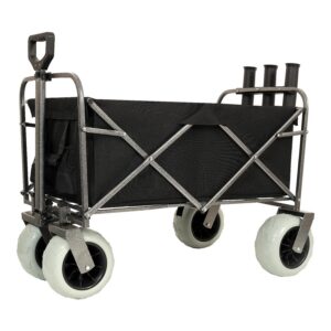 Fishing Cart With Rod Holders Beach Wagon With Big Wheels For Sand 500lbs Capacity - All Terrain Steel Frame Utility Cart With 9 Pneumatic Tires Strap With Multiuse Bag Black