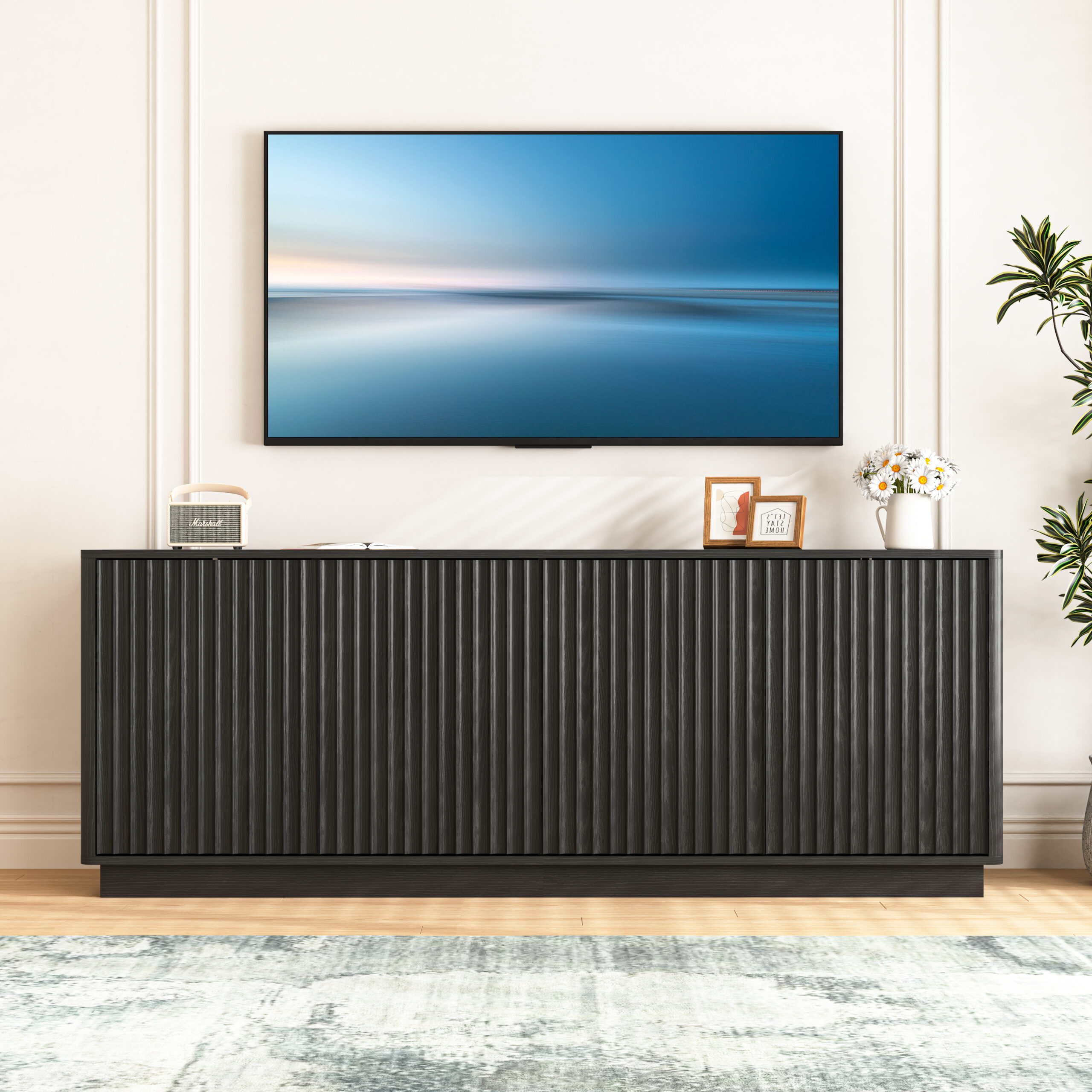 Buffet Cabinet with Storage, 62.99" Sideboard Cabinet with 4 Doors & Shelves, Wooden Kitchen Coffee Bar Credenza Storage for Living Room, Hallway Black