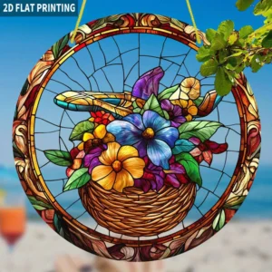 CIFbuy High Definition Printed Flower Basket Acrylic Hanging Ornament Transparent Home Garden Decor(TikTok, temu pick-up service)