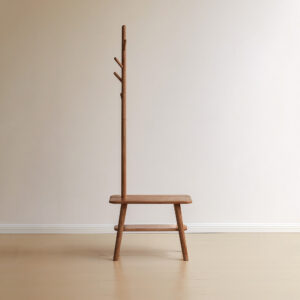 (Natural Color) Natural Solid Wood Shoe Stool With Cloth Hanger, Mid-Century Modern Storage Bench for Entryway and Living Spaces