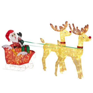 Lighted Reindeer Pulling Sleigh Christmas Decorations, Pre-lit Holiday Decor With270Warm White LEDfor Xmas Outdoor Indoor Decor Lighted Holiday Displays 30V 6W