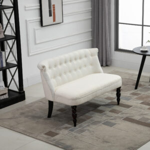 Upholstered Armless Fabric Loveseat with Button Tufted Design for Living Room with Wood Legs, Cream White