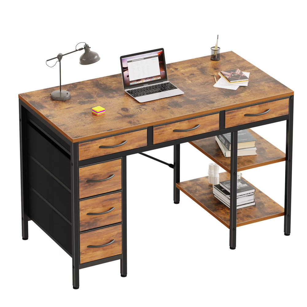 47 Inch Fabric Drawer Computer Desk, Multi-layer Storage Rack, Small Household Office And Study Desk, Suitable For Bedrooms, Rust Brown Limited To Five Orders Per Address