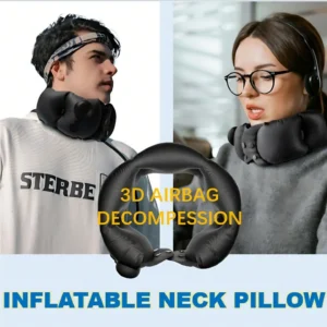 Inflatable neck pillow, adjustable in softness, made of skin-friendly material, providing extremely comfortable neck protection during travel.