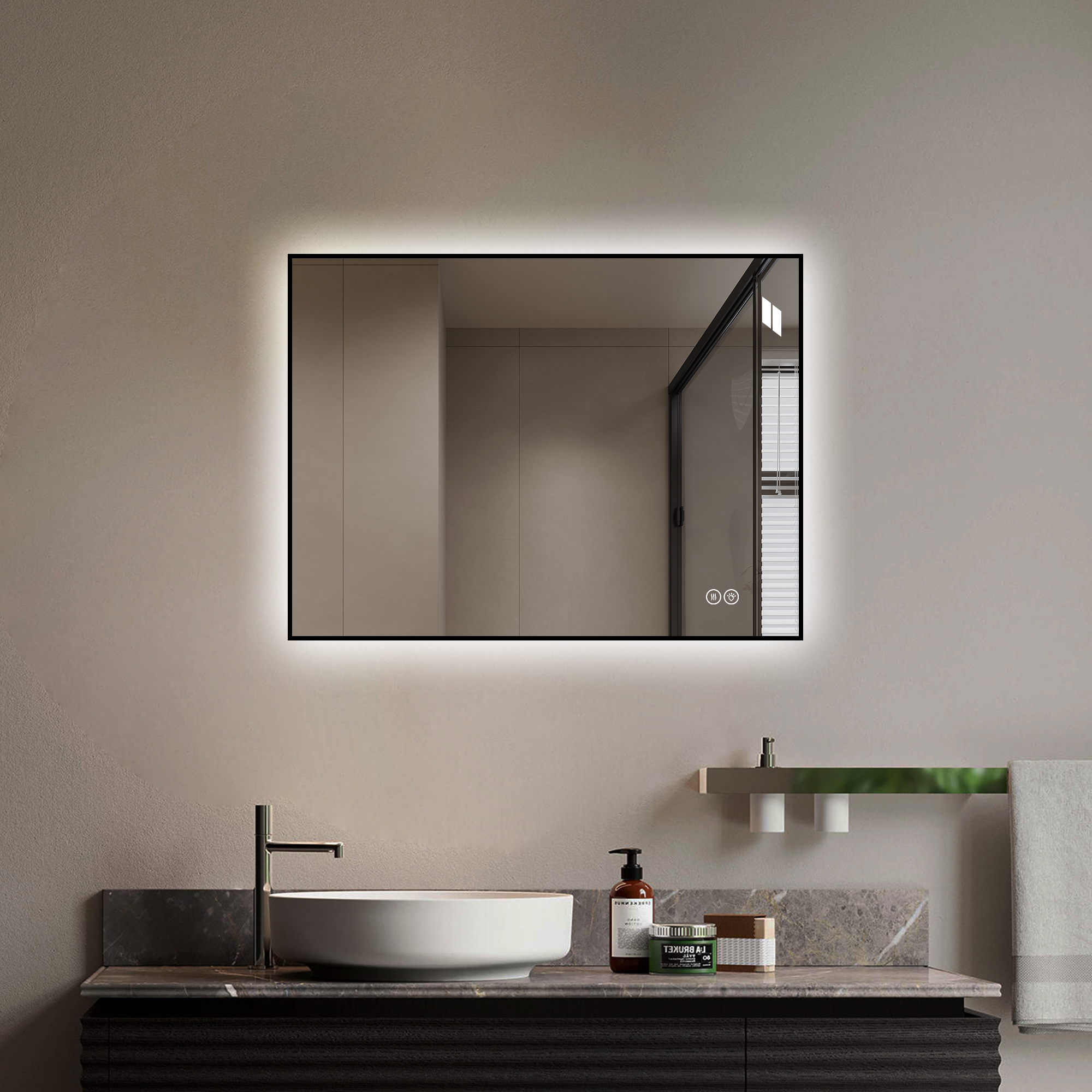 24 X 32 LED Bathroom Mirror, Aluminum Frame Backlit Vanity Mirror, Anti-Fog, Dimmable & 3 Color Temperature, Memory Function, Wall Mounted Horizontal Vertical