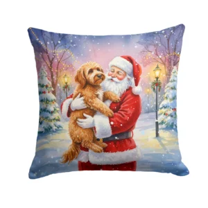 Labradoodle with Santa Claus Throw Pillow Decorative Indoor Outdoor Accent Cushion for Couch, Bed or Patio, 14Hx14W