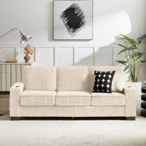 83.86 Corduroy Fabric Sofa,Modern Compressed Couch,3-Seater Sofa, Furniture For Living Room,Bedroom,office ,Beige