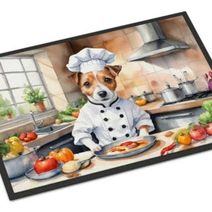 Jack Russell Terrier The Chef Doormat Front Door Mat Indoor Outdoor Rugs for Entryway, Non Slip Washable Low Pile, 24H X 36W