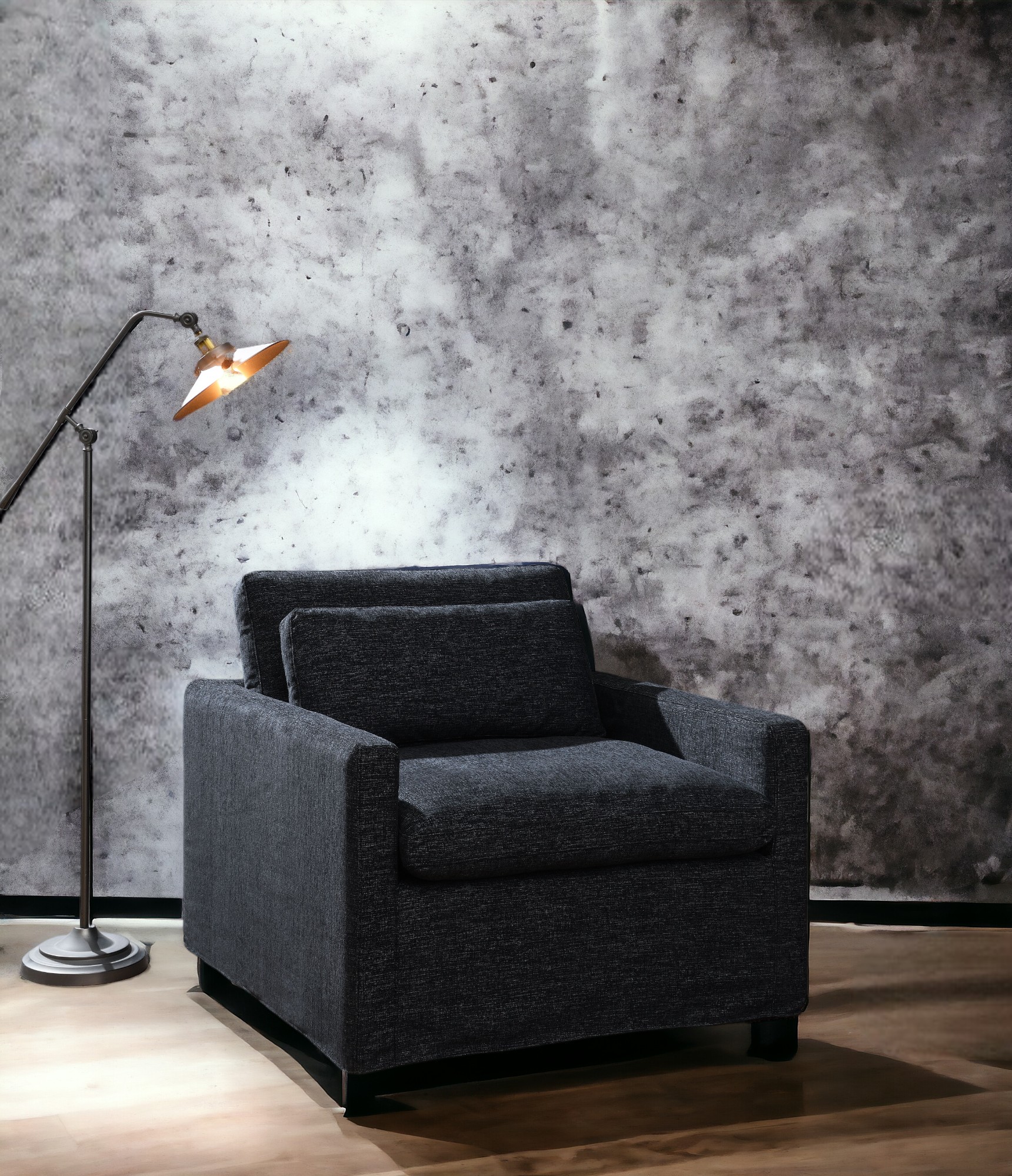 Naveen Dark Gray Fabric Swivel Chair With 1 Toss Pillow