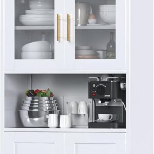 73 In Tall Metal Arched Cabinet, Kitchen Pantry Cabinet With Glass Door, Modern Farmhouse Arched Bookcase With 2 Adjustable Shelves For Living Room, White, Assembly Required