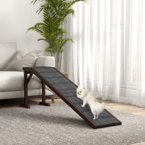 Dog Ramp for Bed, Pet Ramp for Dogs with Non-Slip Carpet and Top Platform, 74" x 16" x 25", Brown