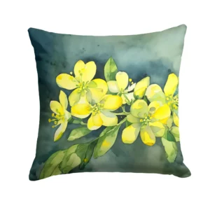 South Carolina Yellow Jessamine in Watercolor Throw Pillow Machine Washable, Indoor Outdoor Decorative Pillow for Couch, Bed or Patio, 18Hx18W