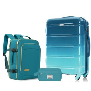 3-Piece Luggage Set - 24in Checked Suitcase with TSA Lock Travel Duffel Bag Wet-Dry Toiletry Bag,blue