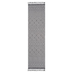 Guros 2X8 Grey White Geometric Indoor Outdoor Runner Rug