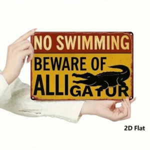 CIFbuy Vintage No Swimming Beware Of Alligator Sign, 8x12 Inch Metal Wall Art, Yellow Red Iron Plaque With Black Alligator Illustration TikTok, TikTok, Tion Self-pickup Logiopics