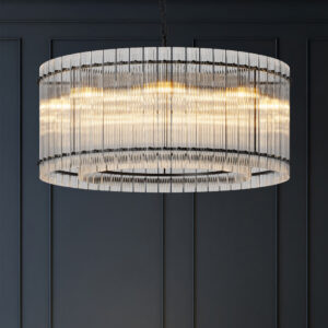 37 Modern Black Round Chandelier,2-Tier 8-Light Water Ripple Crystal Glass Chandeliers,for Dining Room,Living Room,Bedroom,High Ceiling,Foyer Entryway,Luxury Chandelier