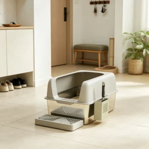 Light Gray 2 Pack High Sided Stainless Steel Litter Box Anti-Urine Leakage for Multi-Cat Households