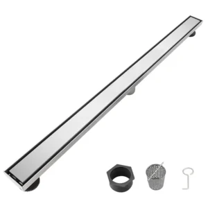 32 Inch Linear Shower Drain with 2-in-1 Flat & Tile Add Removable Cover, 304 Stainless Steel with Hair Strainer and Leveling Feet, Brushed Nickel