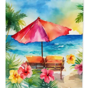 Hawaii Hawaiian Hibiscus in Watercolor House Flag Large Porch Sleeve Pole Decorative Outside Yard Banner Artwork Wall Hanging, Polyester, House Size, Multicolor