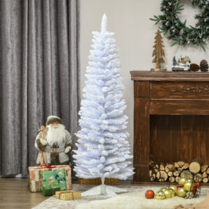 5 Decorated Christmas Tree Snow Flocked Artificial Christmas Tree with Pencil Shape, Realistic Branches, White