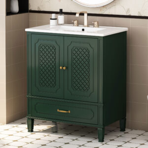 Video 30 Bathroom Vanity With Sink Vintage Style, Multi-functional Storage Space, Door Shelf, Soft-closing Door, Green Same Sku N759P218644F