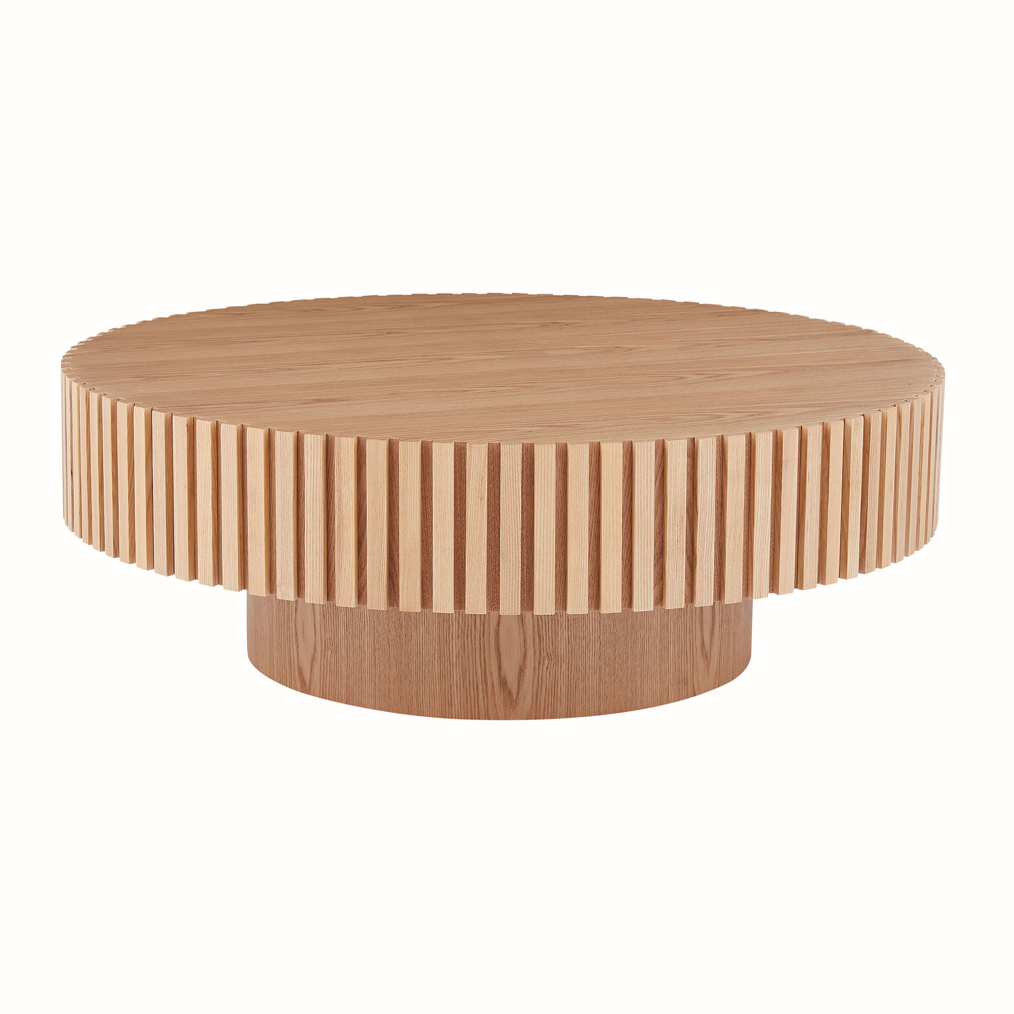 35.43 Round Wood Coffee Table For Living Room, Modern Handcraft Drum Coffee Table, Circle Wooden Coffee Table For Small Space Apartment ASH. Same
