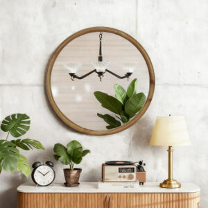 Round Wood Framed Wall Mirror, 27.56 Natural Wooden Circle Mirror For Bathroom, Bedroom, Entryway, Mid-Century Modern Decorative Mirror