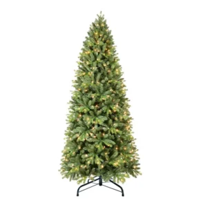 Artificial 6ft Green Christmas Tree With 1032 PE&PVC Mixed Branch Tips, 300L Warm White Led, Memory Wire&iron Wire, Hinged Premium & Foldable Base For Indoor Holiday Decorating