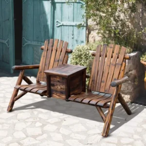 Wooden Chair Loveseat with Inset Ice Bucket Garden chairs/courtyard chairs