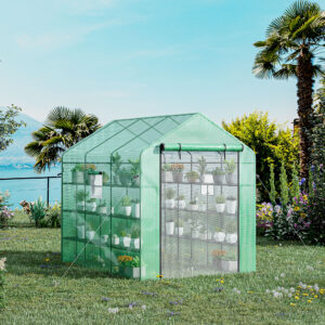 8 x 6 x 7 Temporary Greenhouse for Growing Flowers with Mesh Door & Windows Green