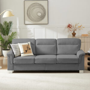 82 Modern Compressed Snowfleece Fabric 3-Seater Sofa, For Living Room, Bedroom, Office & Entertainment Spaces, Gray