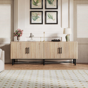 Functional 4-Door TV Cabinet 2 Storage Spaces, Adjustable Shelves, Ideal For Living Room Organization, Natural