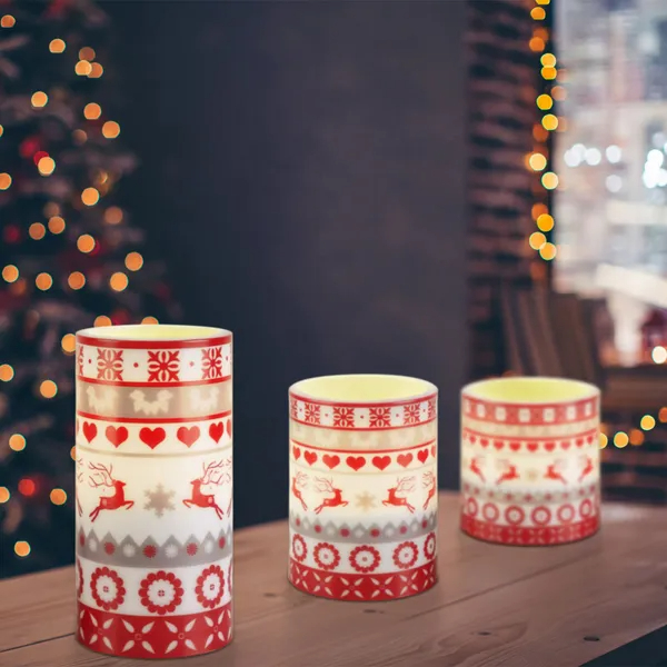 3Pcs Quantity Options Christmas Flameless LED Candles Deer Flickering Candle Lights Pillar Candles With 3 Lighting Modes Timer Remote Control