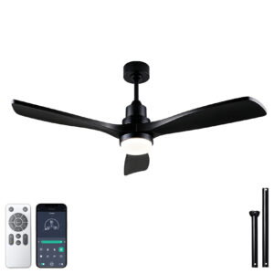 52 inch indoor Ceiling Fan with LED lights,Black Solid Wood Ceiling Fan with Remote Control for Bedroom, Living Room, Apartment Use