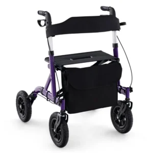 Outdoor Rolling Rollator Walker: 9.5" All-Terrain Wheels, 6-Level Adjustable (32"-37"), Foldable, Padded Seat, Storage Bag+Umbrella Holder