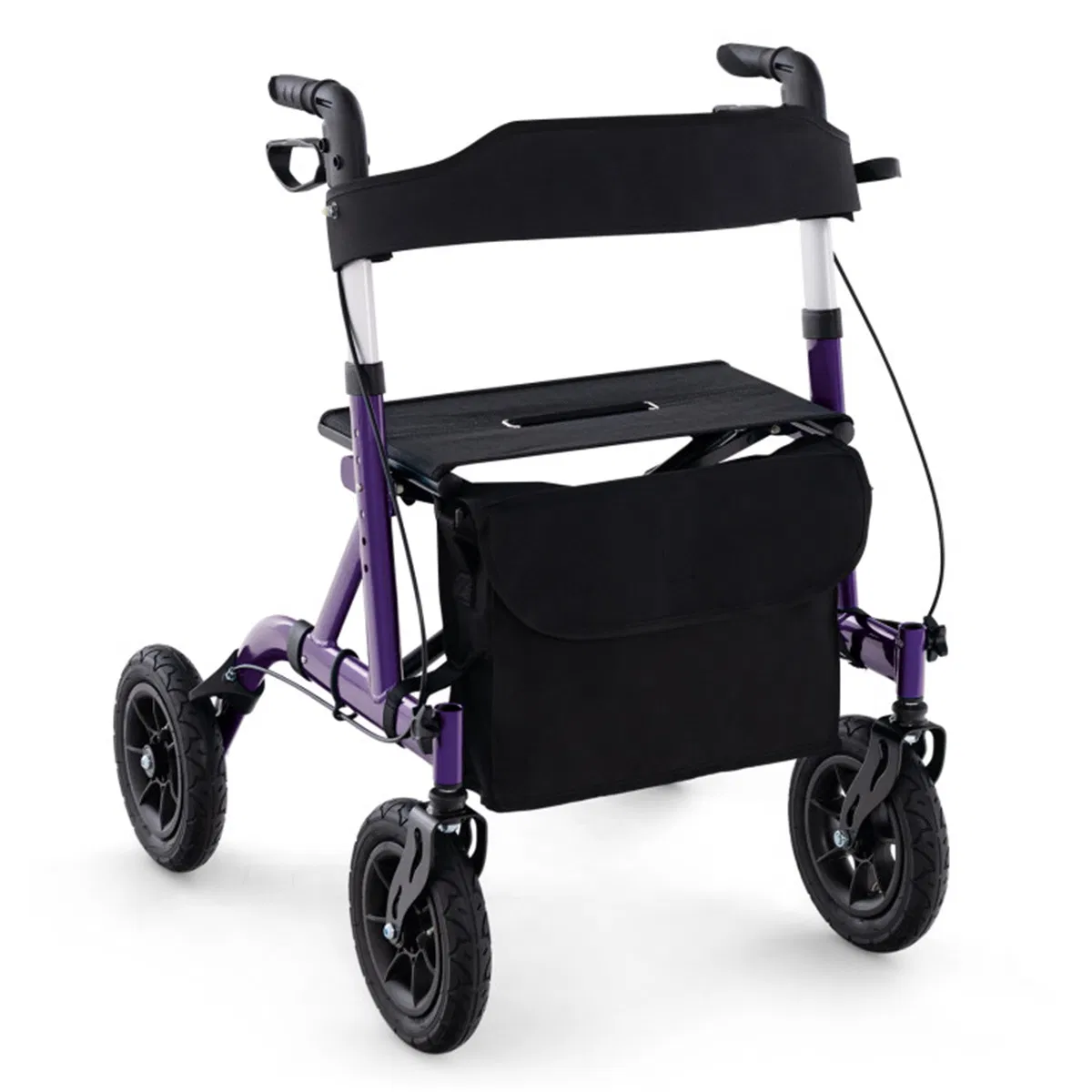 Outdoor Rolling Rollator Walker: 9.5" All-Terrain Wheels, 6-Level Adjustable (32"-37"), Foldable, Padded Seat, Storage Bag+Umbrella Holder
