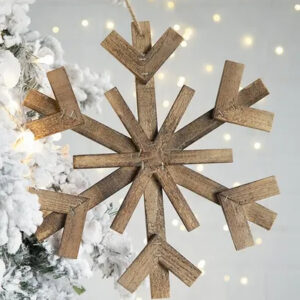 17.7inch X 17.7inch Large Fir Wood Snowflake Ornaments, Hanging Home Decor Accents For Christmas Tree, Wall Art, Holiday Display, Set Of 2