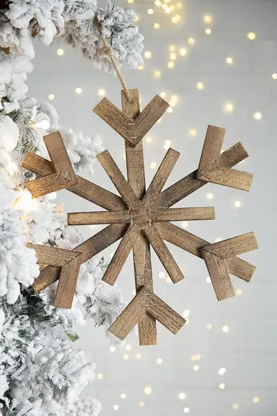 17.7inch X 17.7inch Large Fir Wood Snowflake Ornaments, Hanging Home Decor Accents For Christmas Tree, Wall Art, Holiday Display, Set Of 2