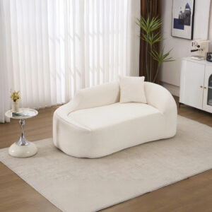 LY-048 Compression Curved Chaise Longue Chair Indoor Modern Chenille Loveseat Couch With Deep Seat Sofa Bed With 1 Pillow Sleeper Sofa Couch For Living Room Bedroom Apartment