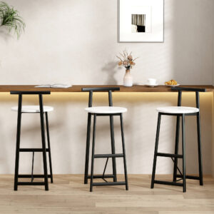 Bar Stools Kitchen Island Bar Chairs Set Of 3 Metal Counter Barstools With Backrest For Dining Pub Room Black & White
