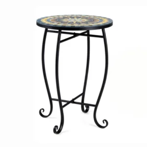14" Metal Side Table, Indoor Outdoor Decorative End Table X-Base Heavy Duty Plant Stand for Patio Garden Living Room - Yellow