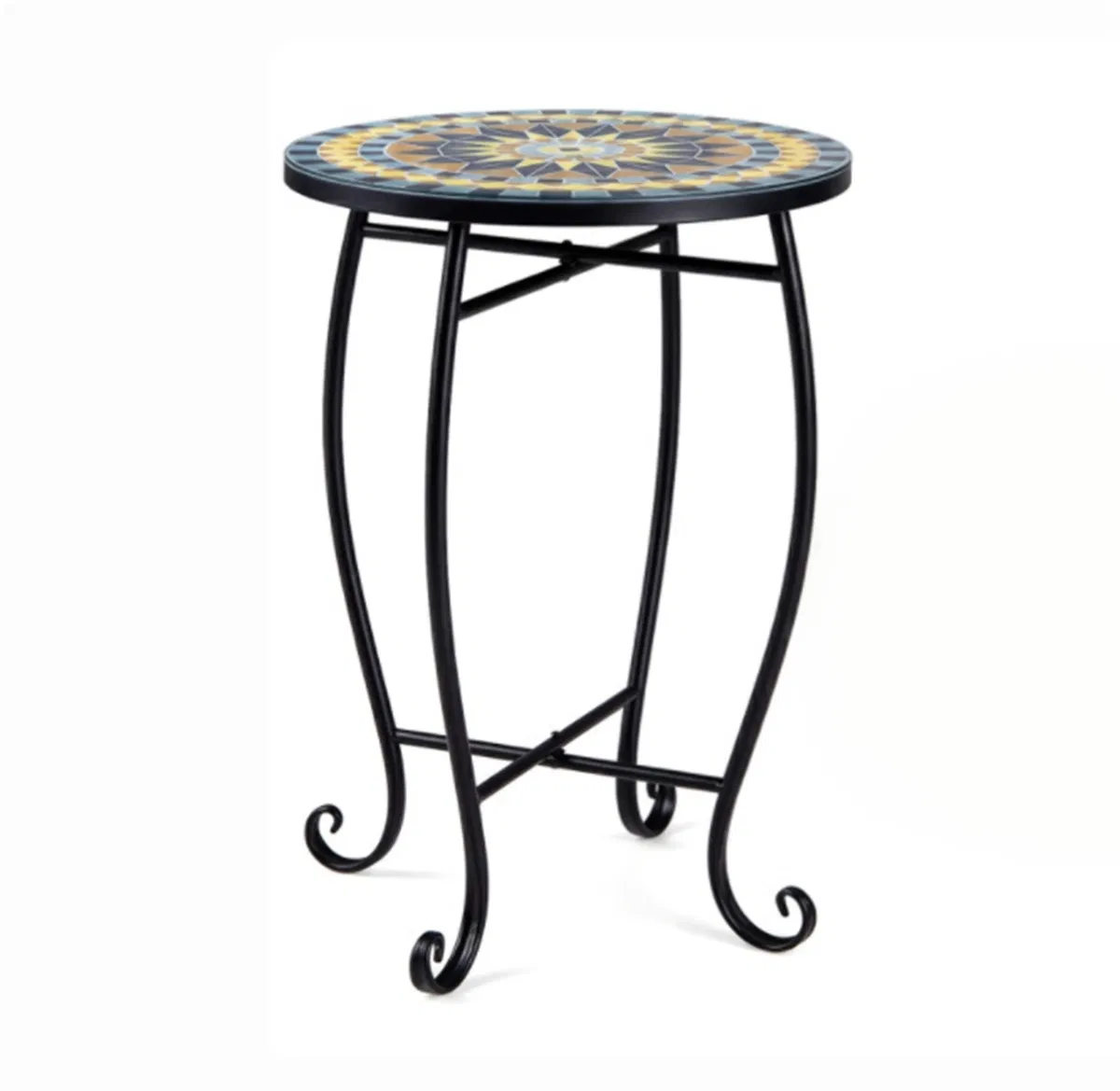 14" Metal Side Table, Indoor Outdoor Decorative End Table X-Base Heavy Duty Plant Stand for Patio Garden Living Room - Yellow