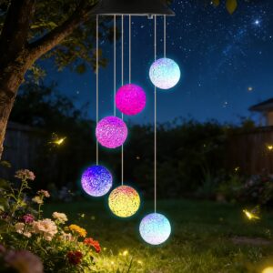 1Pc Solar Ball Wind Chime 7 Color Changing Wind Chime For Outside IPX4 Waterproof Outdoor Garden Yard Decor