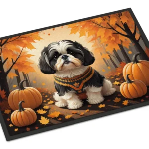 Shih Tzu Fall Doormat Front Door Mat Indoor Outdoor Rugs for Entryway, Non Slip Washable Low Pile, 24H X 36W