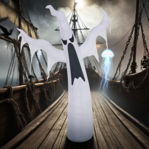 Halloween Inflatables Outdoor Decorations White Ghost, Light Up Blow Up Yard Decor with LED Light and Fan Indoor Outdoor for Garden, Lawn, Party, Holiday